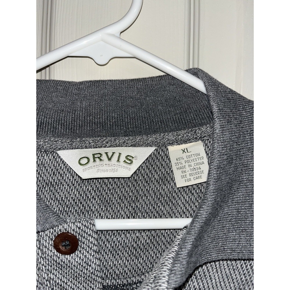 Orvis Sweater Gray Henley Knit Elbow Patches Casual Men Xl Knit Banded Waist - Picture 4 of 5